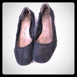 Toms Black Sparkly Canvas Ballet Flats W8.5